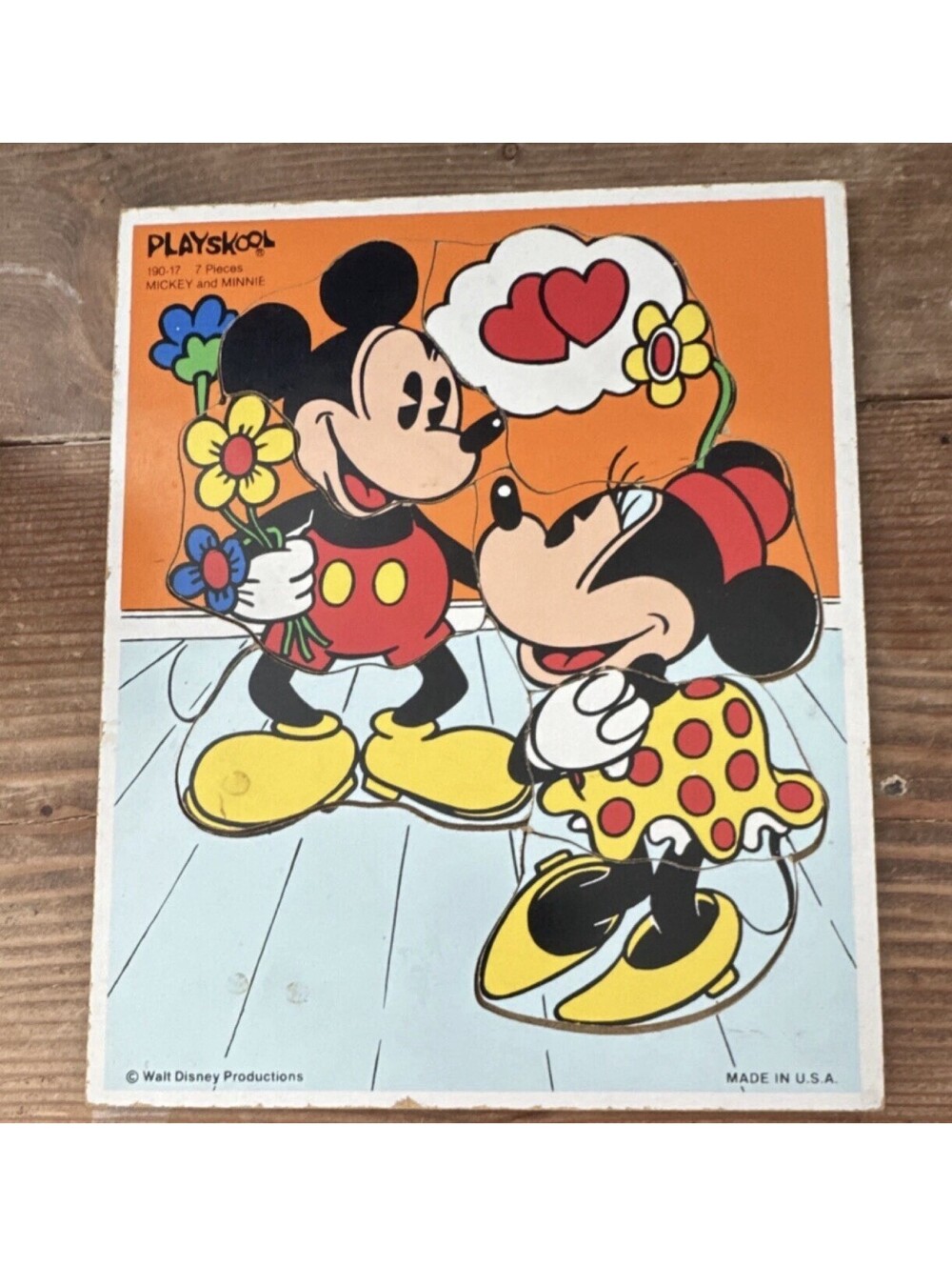 Playskool Mickey & Minnie Mouse 7 Pc Vintage Wooden Board Puzzle Disney